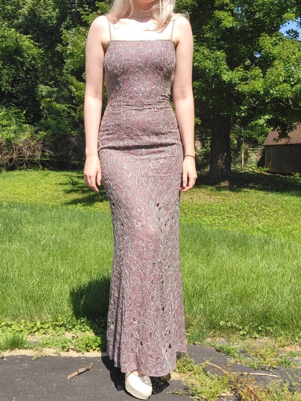 ⋅♡𓂃 ࣪🪻 Jé Matadi lilac purple silk silver embroidered beaded gown ‧ ₊˚✧